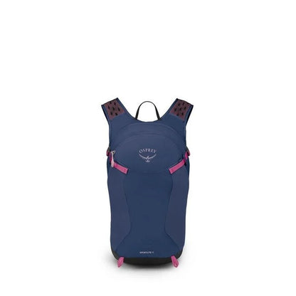 Blue Osprey backpack with pink accents on a white background