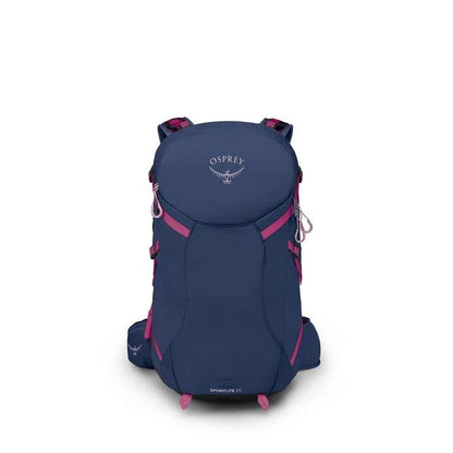 Navy blue Osprey backpack with pink accents on a white background