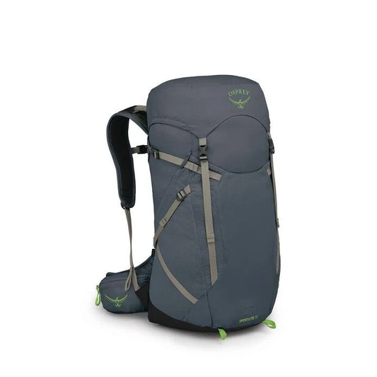 Gray backpack with Osprey logo on a white background