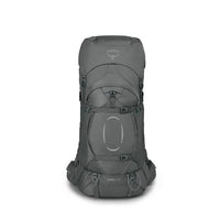Gray backpack with Osprey logo on a white background