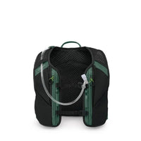 Black and green hydration backpack on a white background