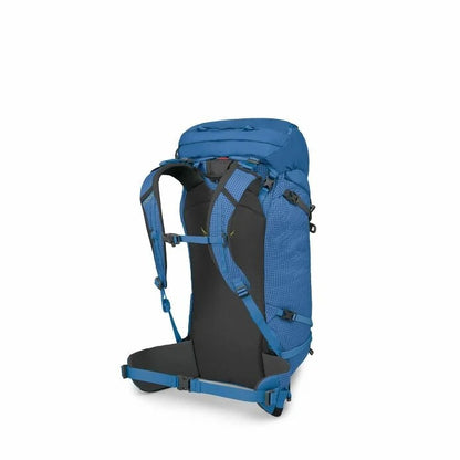 Blue and black backpack on a white background