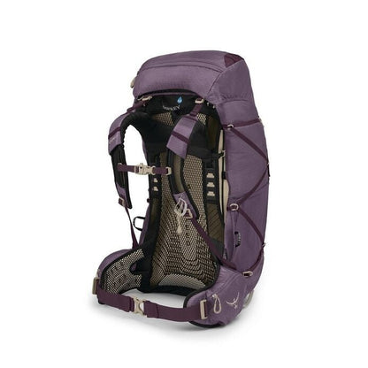 Purple hiking backpack on a white background