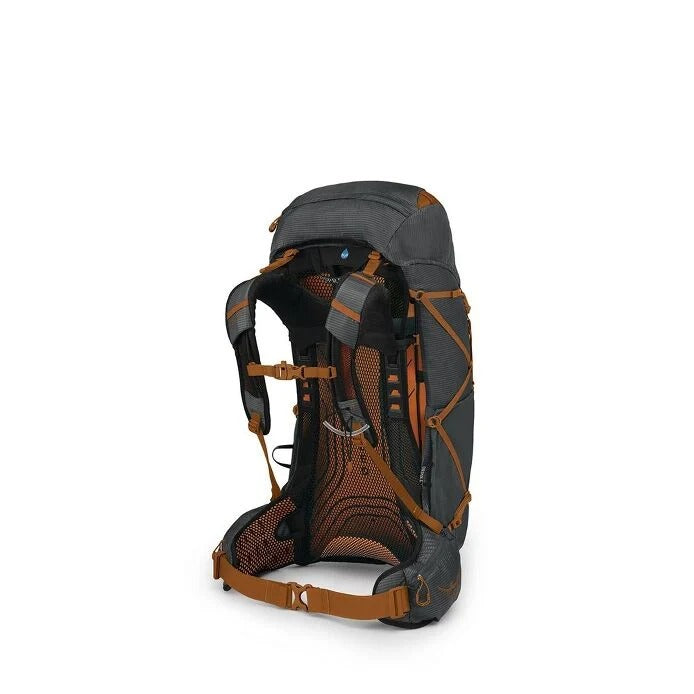 Gray and brown backpack on a white background