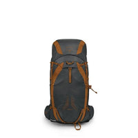 Gray and brown hiking backpack on a white background