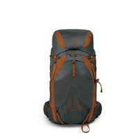 Gray and brown backpack on a white background