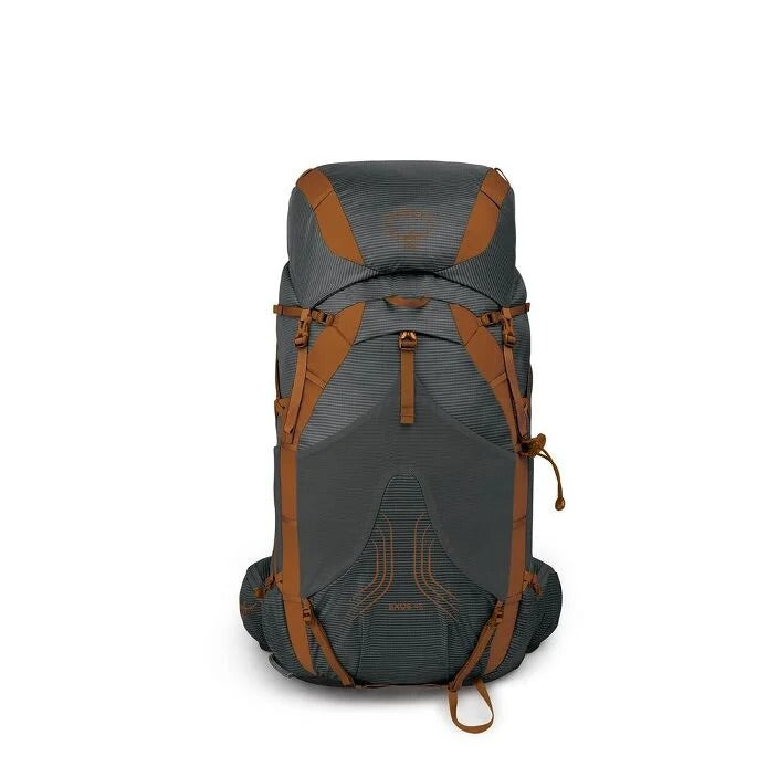 Gray and brown backpack on a white background