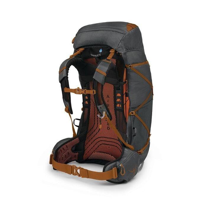 Gray and orange backpack on a white background