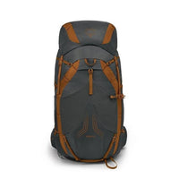 Gray and brown backpack on a white background
