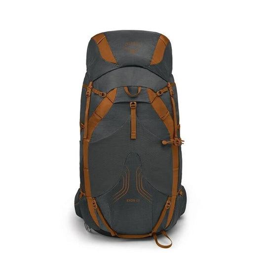 Gray and brown backpack on a white background