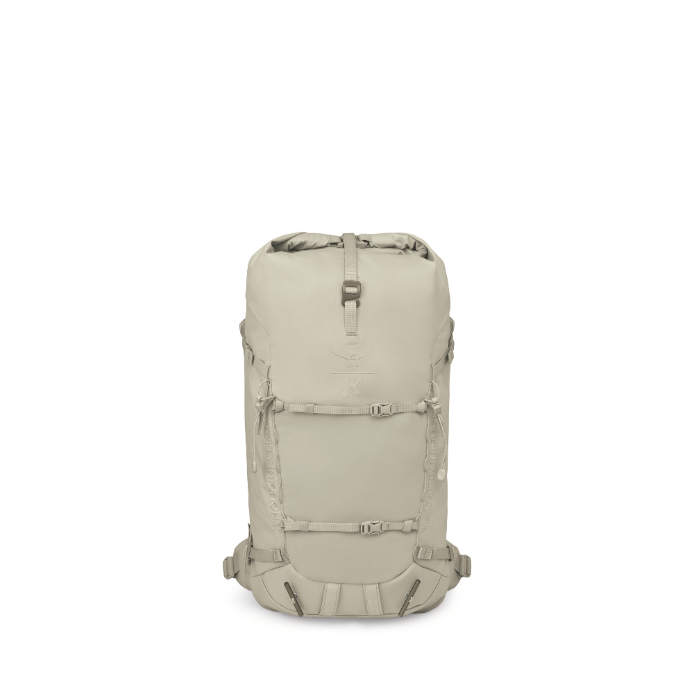 Beige backpack on a white background
