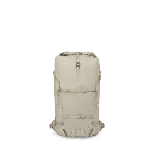 Beige backpack on a white background