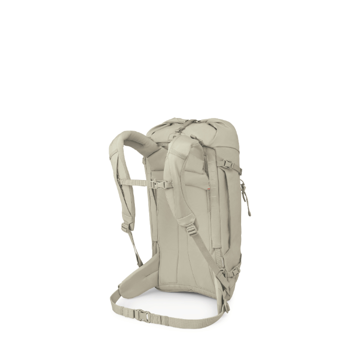 Beige backpack on a white background