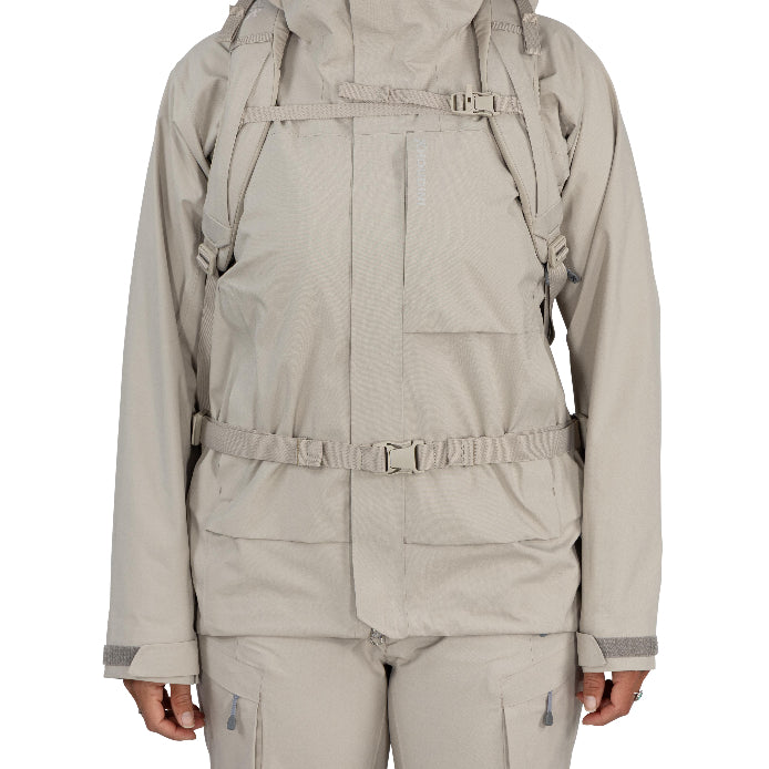 Beige raincoat with a backpack on a white background