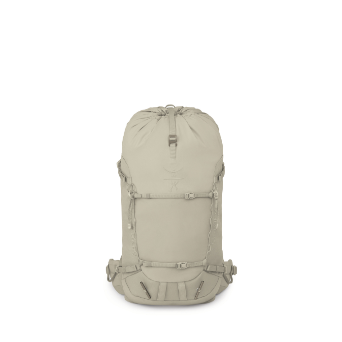 Beige backpack on a white background