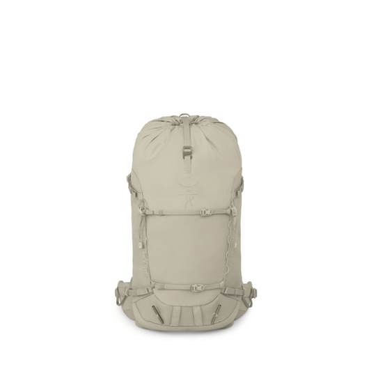 Beige backpack on a white background