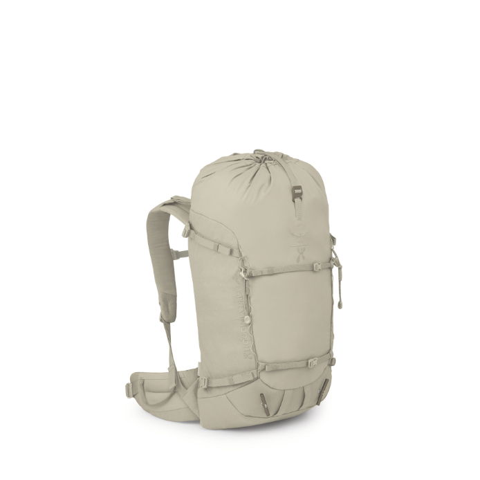 Beige backpack on a white background