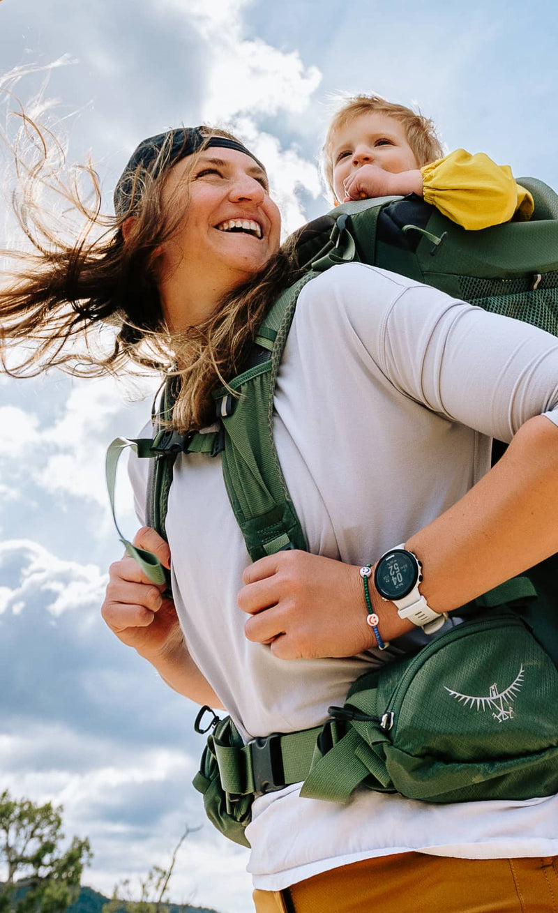 Person hiking in mountains