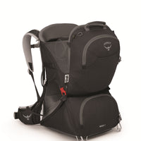 Black baby carrier backpack with front mesh panel and padded adjustable straps
