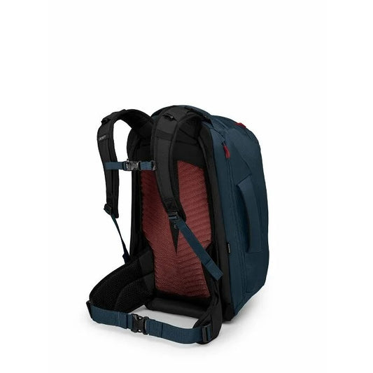 Backpack with red interior padding on a white background