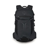 Black hiking backpack with front organizer pocket and adjustable chest strap