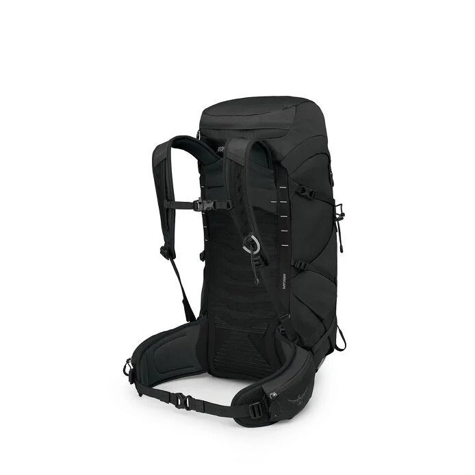 Black backpack on a white background