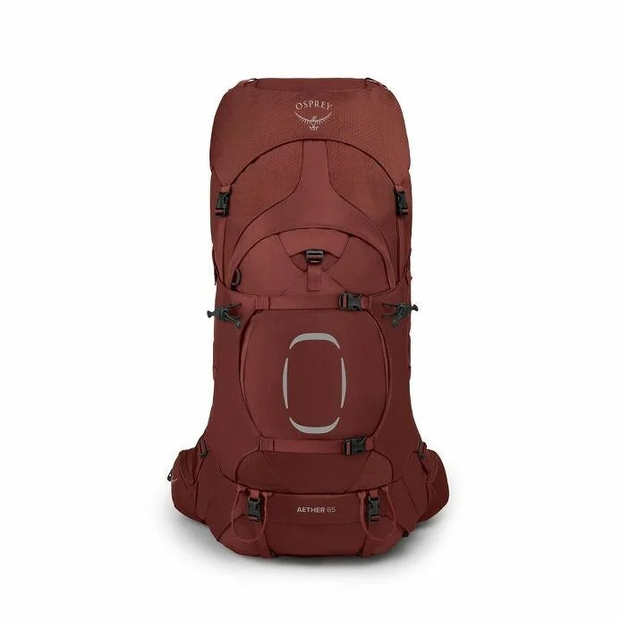 Red Osprey backpack on a white background