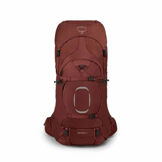 Red Osprey backpack on a white background