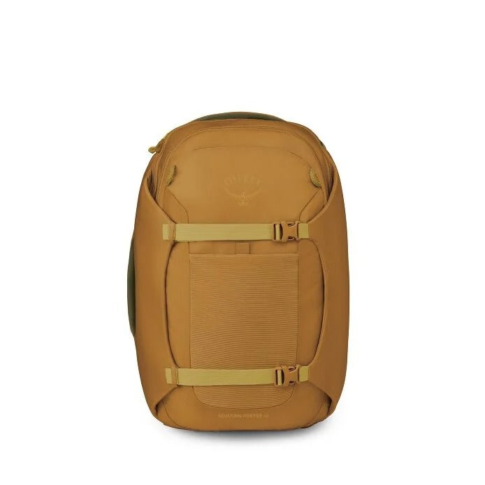 Barley brown travel pack with padded front panel and adjustable webbing straps