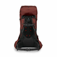 Red and black backpack on a white background