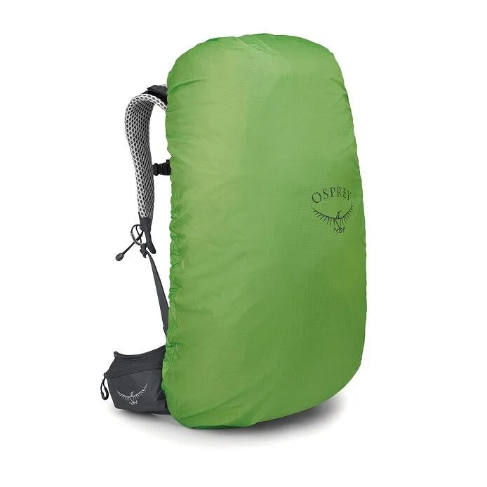 Green Osprey backpack cover on a white background