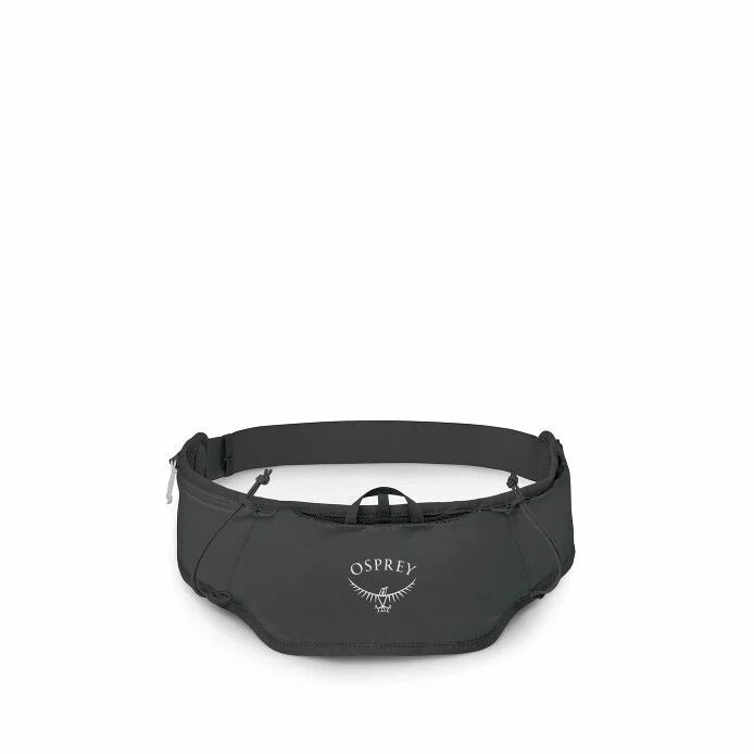 Black waist running belt with OSPREY logo and zipper pocket