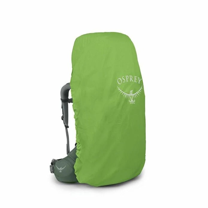 Green Osprey backpack cover on a white background
