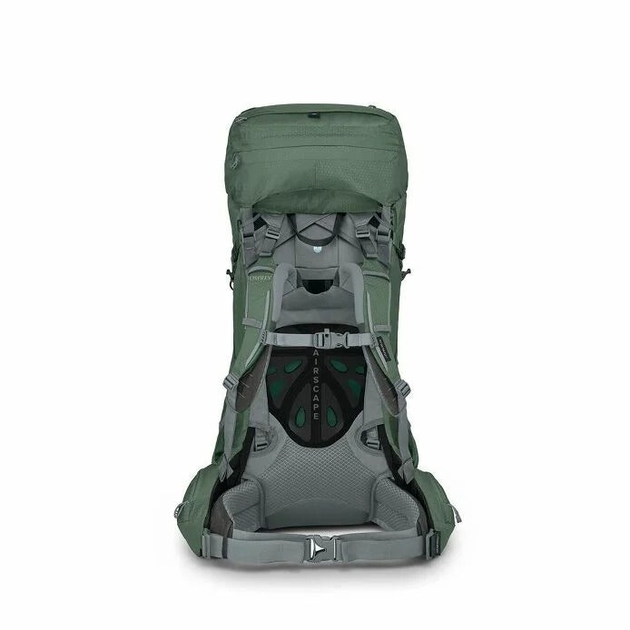 Green and gray backpack on a white background