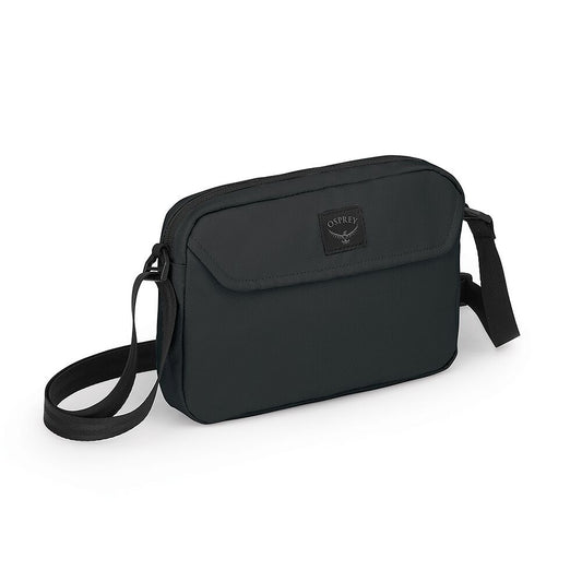 Black crossbody bag with flap front and adjustable shoulder strap