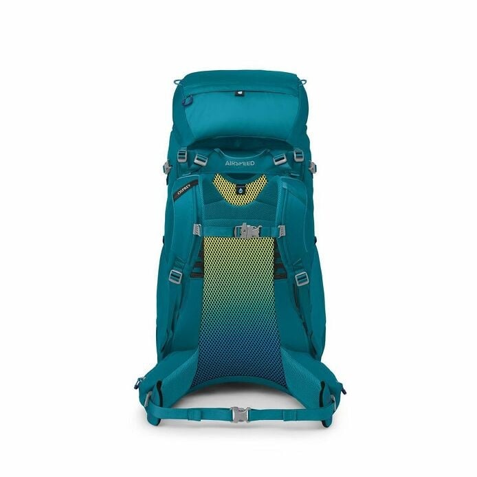 Teal backpack with visible brand logo on a white background