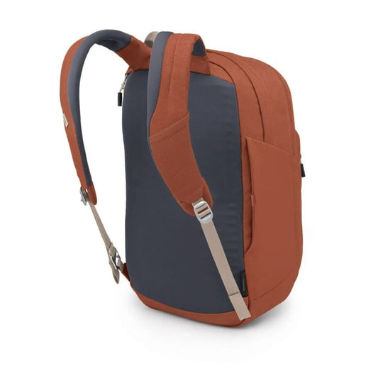 Two-tone brown and gray backpack on a white background