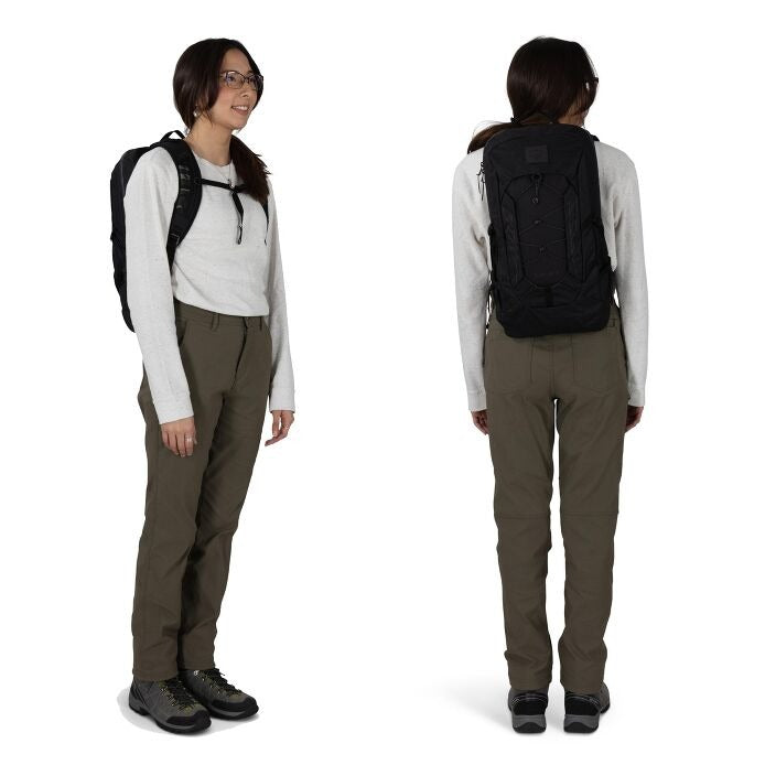 Talon™ 11 VSN^ backpack in black, worn on back with adjustable shoulder straps