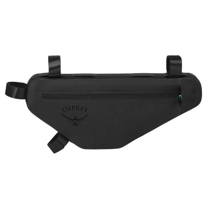 Black Osprey bikepacking bag on a white background