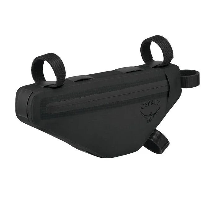 Black Osprey bike frame bag on a white background