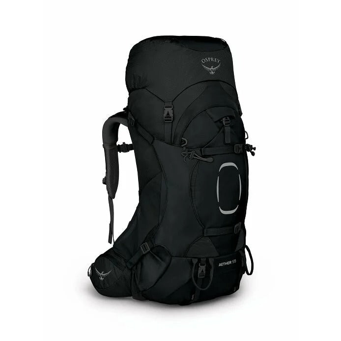 Black Osprey backpack on a white background