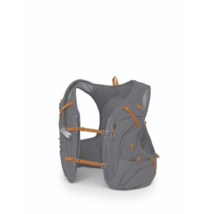 Gray and orange hydration vest on a white background