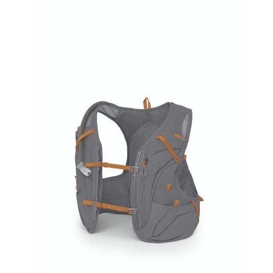 Gray and orange hydration vest on a white background