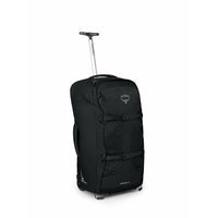 Black rolling suitcase with Osprey logo on a white background