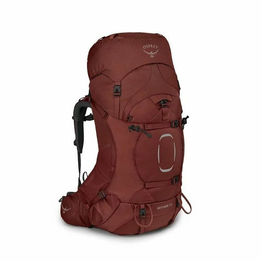 Red Osprey backpack on a white background