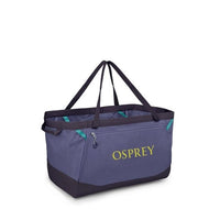 Blue Osprey bag with black handles on a white background