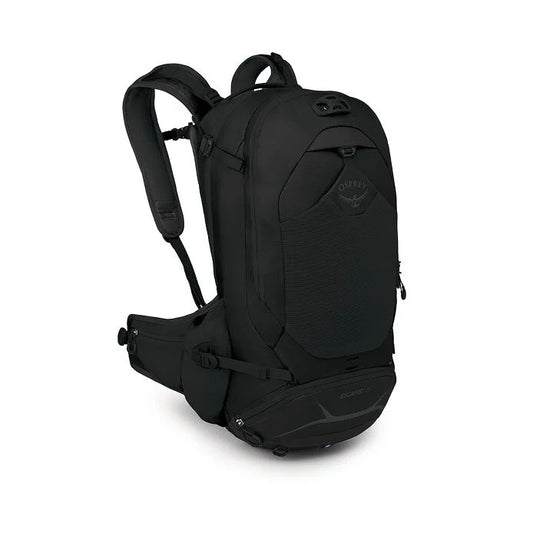 Black backpack on a white background