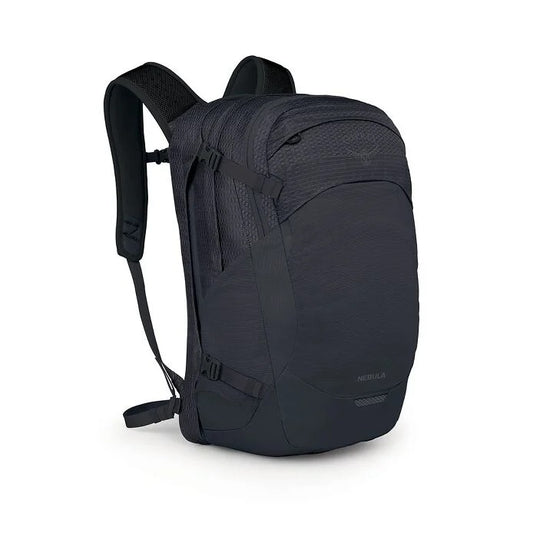 Black backpack on a white background