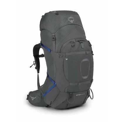 Gray Osprey hiking backpack on a white background