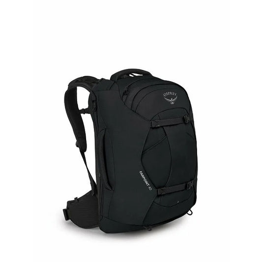 Black Osprey backpack on a white background